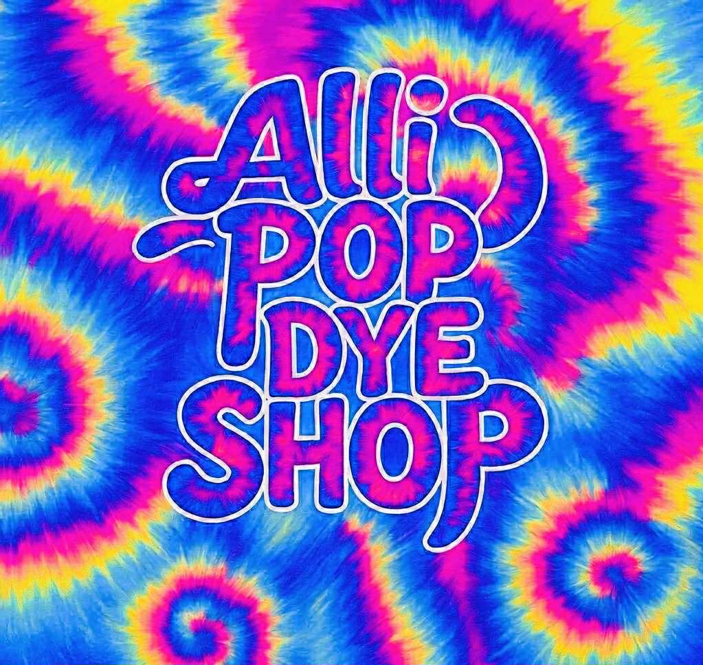 Alli Pop Dye Shop logo in tie-dye lettering