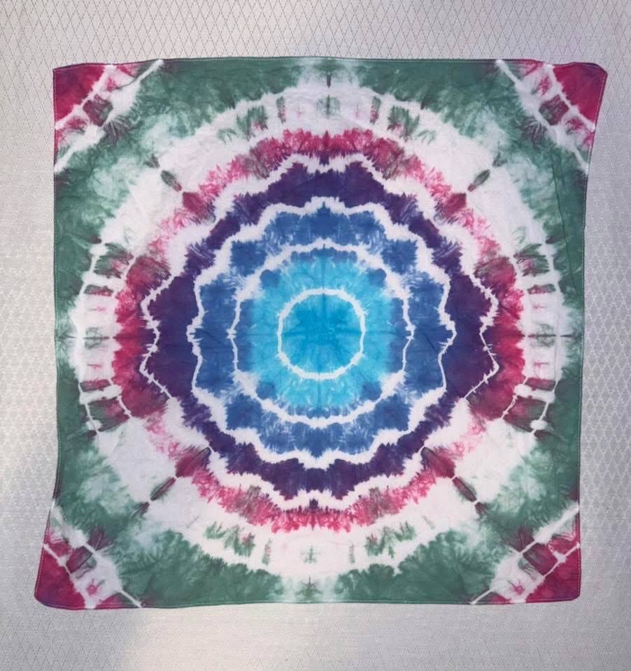 Green, blue and magenta mandala tie-dye