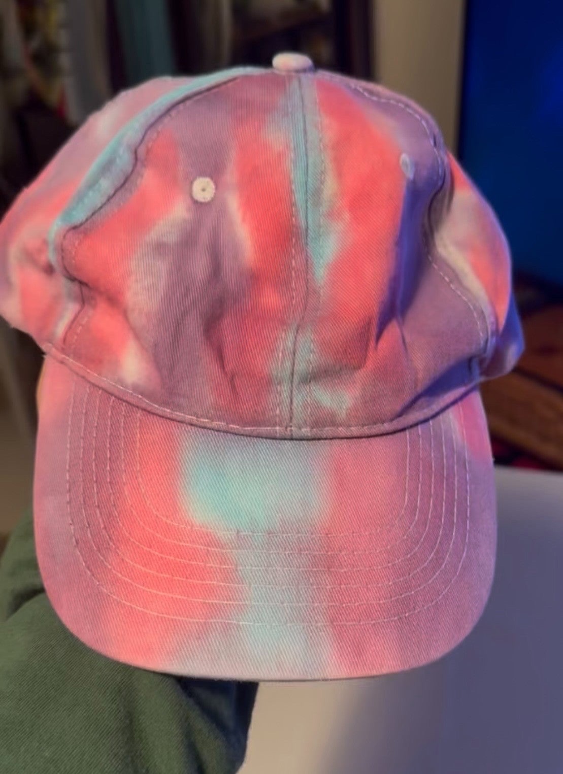 Pink, peach and aqua tie-dye baseball hat