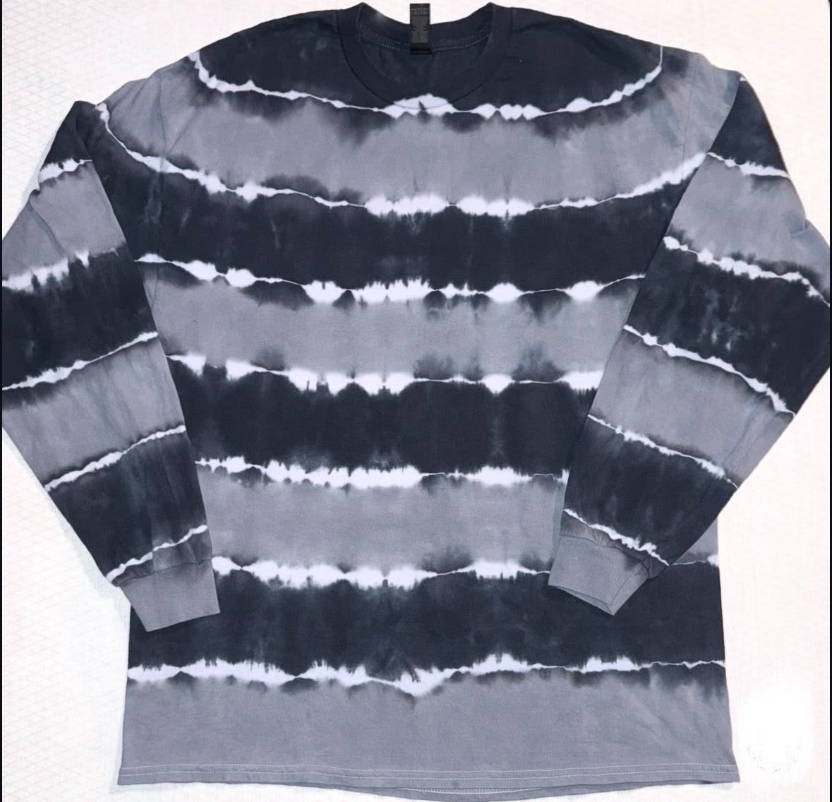 Black and grey striped tie-dye crew neck sweatshirt