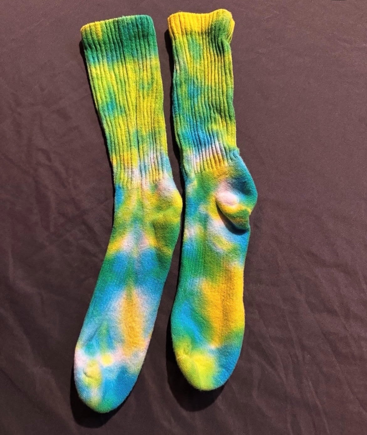 Yellow and blue tie-dye socks
