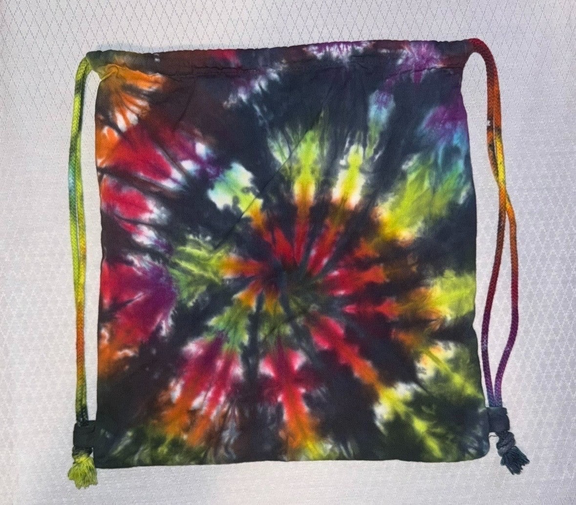 Rainbow spiral tie-dye drawstring bag