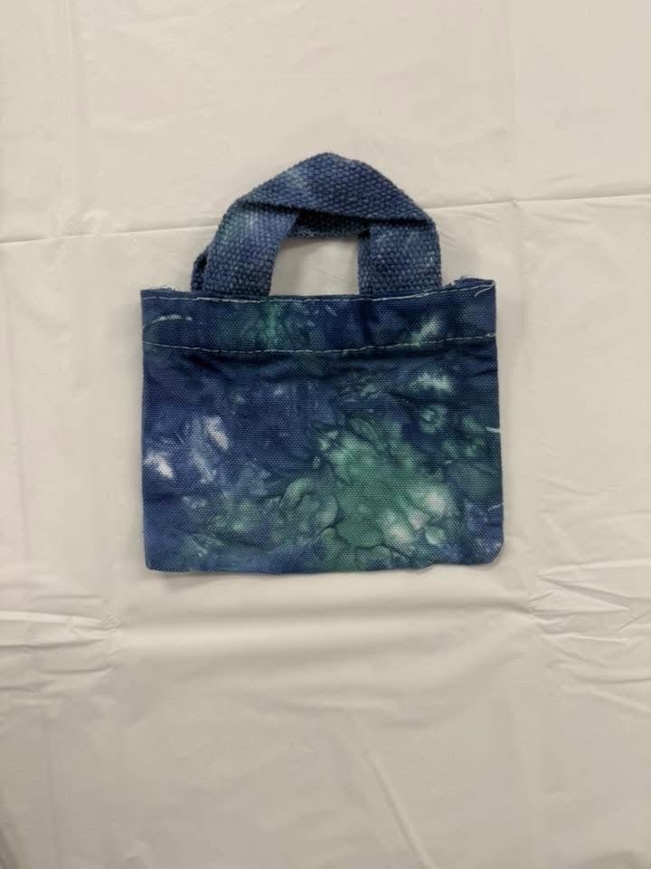 Mini blue and green tie-dye tote bag