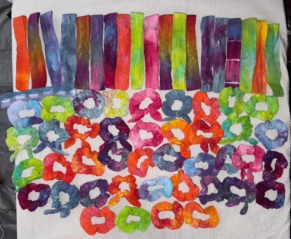 Tie-dye scrunchies and headbands