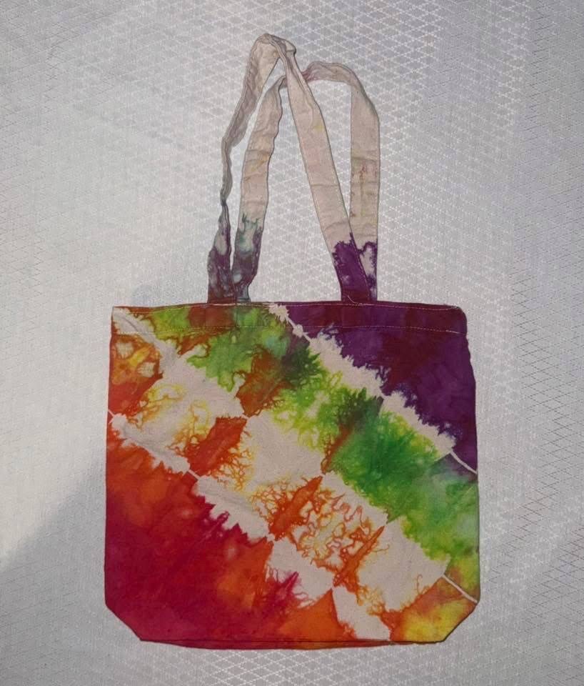 Rainbow striped tie-dye tote bag