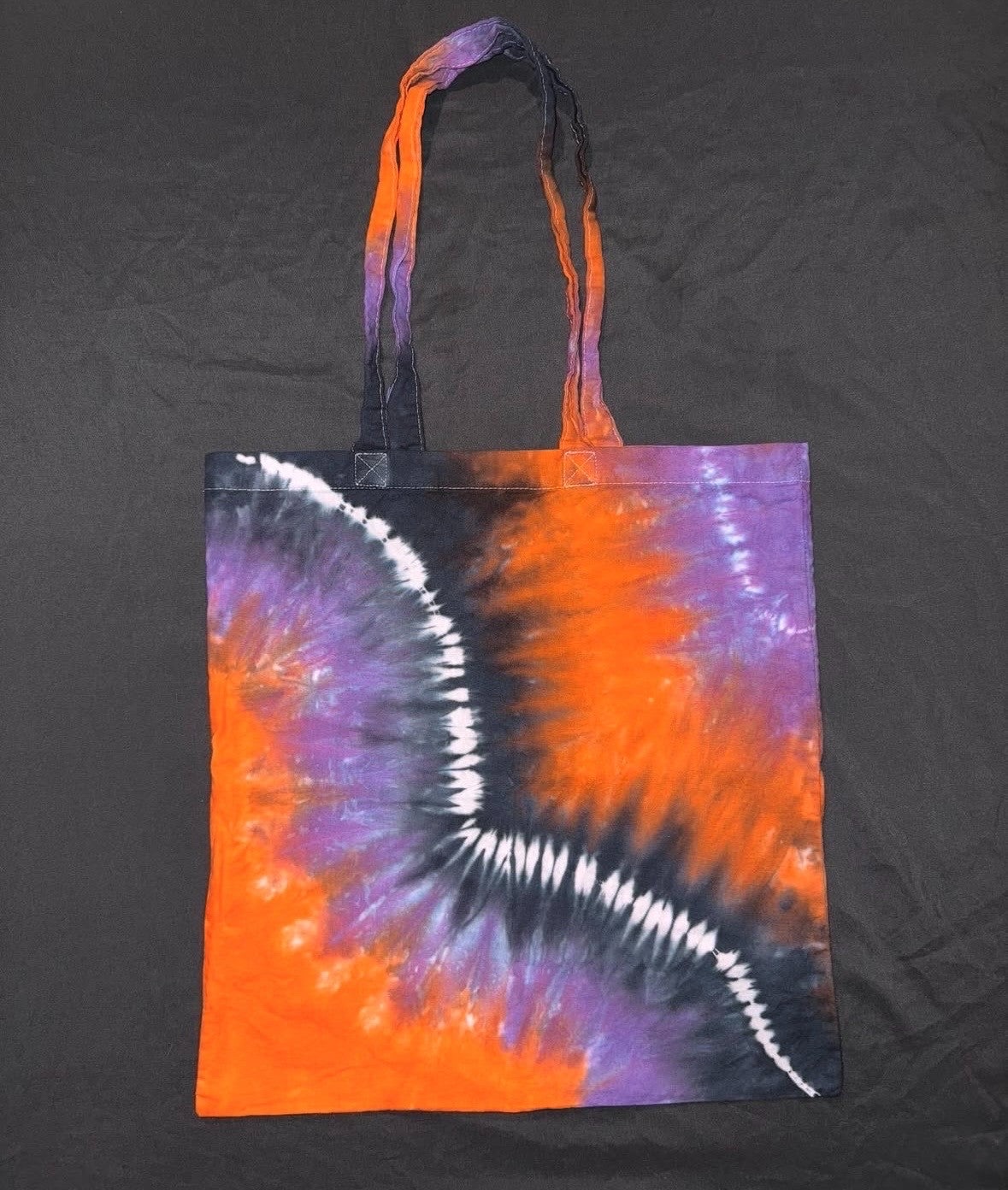 Purple, orange and white tie-dye tote bag